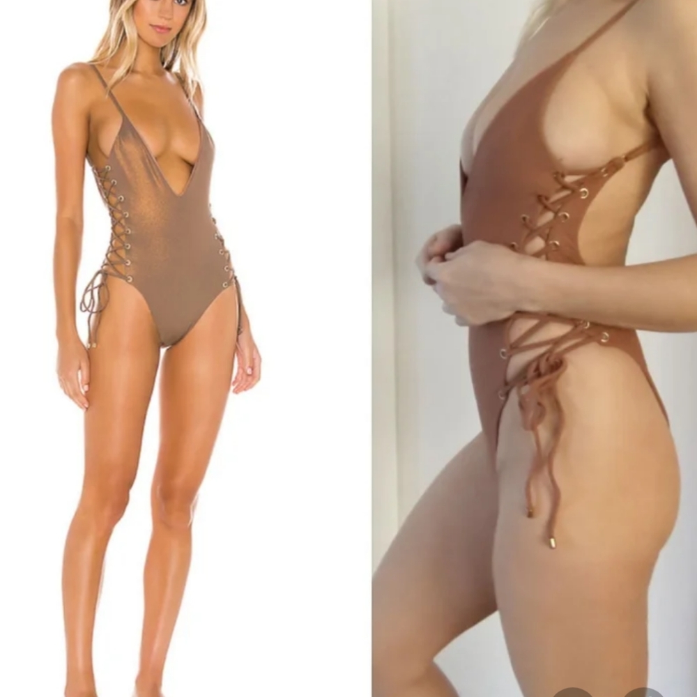 Nwot blue life Roped up cocoa laced one piece xs
